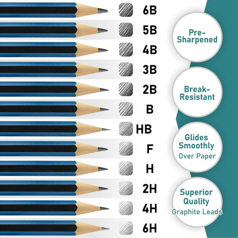 Drawing Pencils - 17 Piece Sketch Pencils Set, Professional Drawing Pencils for Sketching, Kneaded Erasers, 3 Blending Stumps - 12 Graphite pencil...