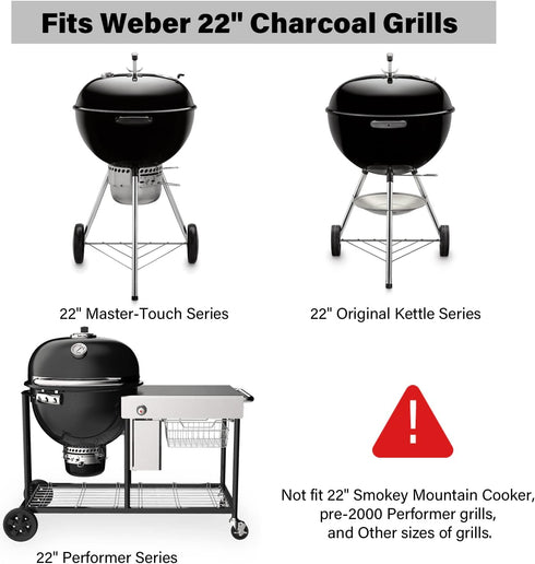 "GARNETIN 22.5-Inch One-Touch Cleaning System Kit - 7444 Replacement Parts for Weber Charcoal Grills. Silver Grill Accessories for Weber Kettle Gr...