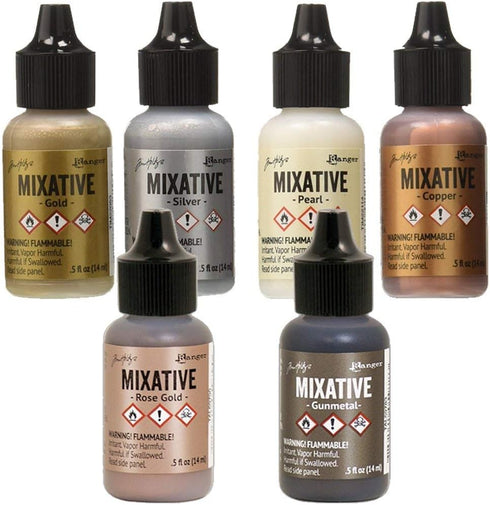 Ranger Tim Holtz Metallic Mixatives | Bundle of 6 Colors: Silver, Gold, Rose Gold, Gunmetal, Pearl, Copper...