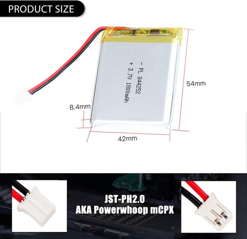 3.7V 1800mAh 844252 Lipo battery Rechargeable Lithium Polymer ion Battery Pack with JST Connector...