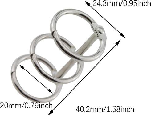 SQXBK10PCS 20mm Metal Binder Ring Silver Open Triple Ring Binder for Binding Binders DIY Album and Calendar and Essay Page...