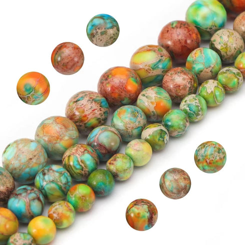 Natural Gemstone Beads for Jewelry Making,8mm Orange Imperial Jasper Polished Round Smooth Stone Beads,Genuine Real Stone Beads for Bracelet Neckl...