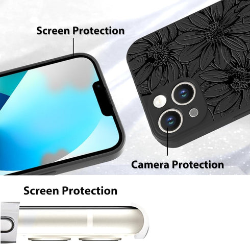MZELQ for iPhone 13 Case, Silicone Black Floral Flowers Cute Pattern, Magnetic Compatible with MagSafe Sunflowers Camera Protection Phone Case...