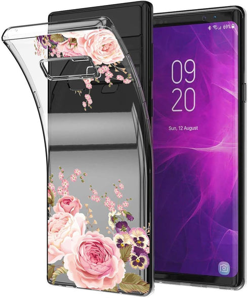 Case for Galaxy Note 9, Slim Shockproof Clear Soft Flexible TPU Phone Protective Case Cover for Samsung Galaxy Note 9 (Rose Flower)...