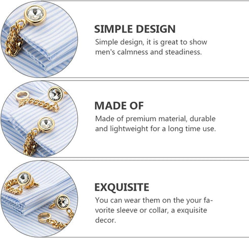 Amosfun 1 Pair Crystal Cufflinks with Chain Golden Mens Business Wedding Shirt Cufflinks Set Shirt Accessories for Men Attire Storage Travel Box O...