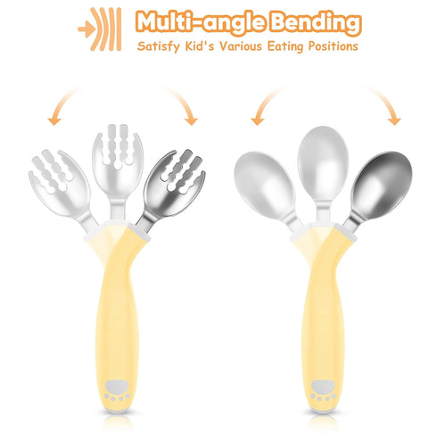 3 Pieces Toddler Utensils, Kids Training Chopsticks and Bendable Stainless Steel Toddler Fork and Spoon for Child and Toddler Safe Flatware Set...