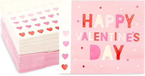 Sparkle and Bash 100-Pack Valentine’s Day Heart Napkins - 5 x 5-Inch Folded Pink Paper - 3-Ply Soft Absorbent - Decorative Party Supplies for Home...