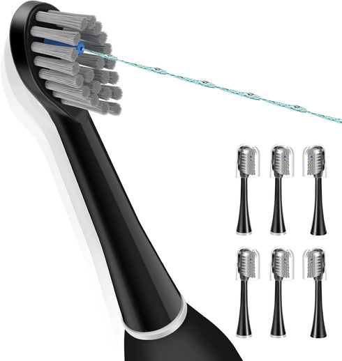 Replacement Flossing Toothbrush Heads, Compatible for WaterPick Sonic Fusion and Sonic Fusion 2.0, with Cyrstal Covers (Compact(6Packs), Black)...