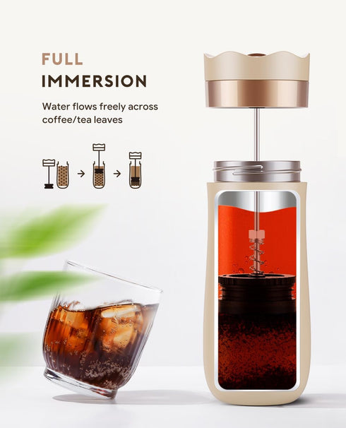 BENFUCHEN Travel Coffee Press, Vacuum Insulated Portable French Press, Stainless Steel Portable Coffee Maker/Tea Press, 12oz, Rose Red...