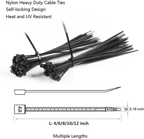 Cable Zip Ties,500 Packs Self-Locking 4+6+8+10+12-Inch Width 0.16inch Nylon Cable Ties,Perfect for Home,Office,Garage and Workshop (Black)...