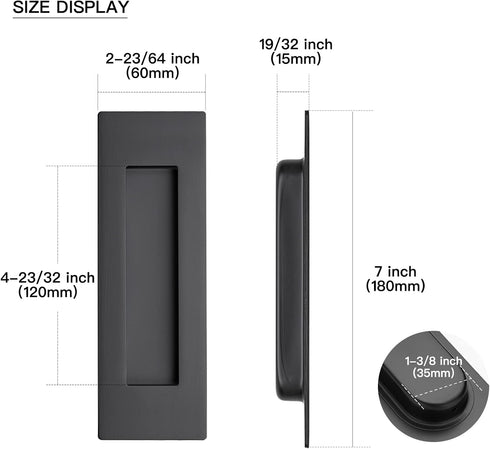 Ravinte 1 Pack Black Sliding Closet Door Handles Black Flush Pulls 7in Length Recessed Finger Pulls for Sliding Barn Door Sqaure Cabinet Pulls Sta...