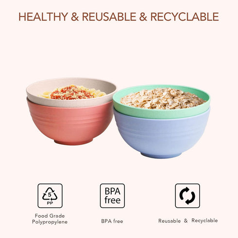 greenandlife Lightweight & Unbreakable Wheat Straw Bowl - Noodle Fruit Soup Bowl Rice Bowls Dishwasher Microwave Safe Cereal Bowl sets 4pcs...