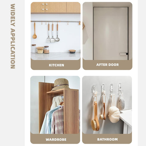 Self Adhesive Hooks 8 Pcs Acrylic Hook Wall Hooks for Bathroom Kitchen Office Sticky Hooks for Door Closet Decorative Wall Hanger Waterproof Home ...