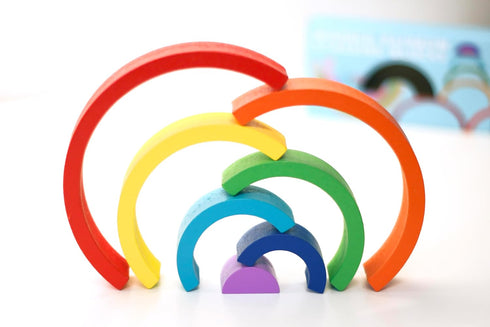 Wooden Rainbow, Stacking Learning Toy for Kids Toddlers Baby, 7 Pieces Bright Colors Rainbow, Building Blocks Game. Rainbow Arch Puzzle Tunnel....