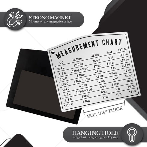 Kitchen Baking Measurement Conversion Chart Magnet | Must Have for Any Chef | Cups Teaspoons Tablespoon Ounces and Milliliters | Magnetic Cooking ...