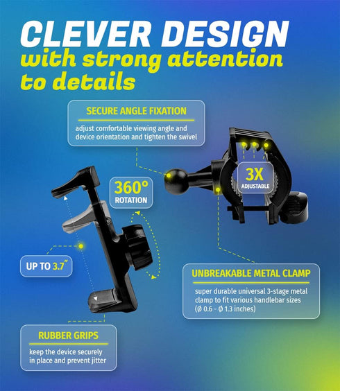 Metal Bike & Motorcycle Phone Mount for Any Smartphone (iPhone 16 Pro Max/e, Galaxy S25). Unbreakable Handlebar Cell Phone Holder for Bike, Scoote...