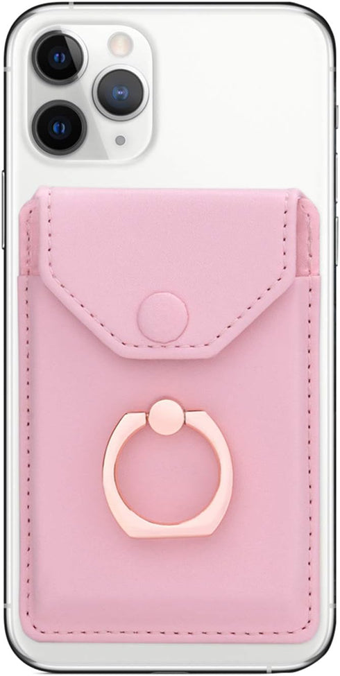 Cell Phone Card Holder RFID Ring Stand Stick on Wallet Card Holder for Back of Phone iPhone Android and All Smartphones Adhesive Credit Card Holde...