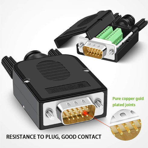 2PCS Male VGA Solderless Quick Connector 16mm Thinner 3+9 DB15 3Row Serial Plug to 15-pin Port Terminal Male Adapter Breakout Board Compatible wit...