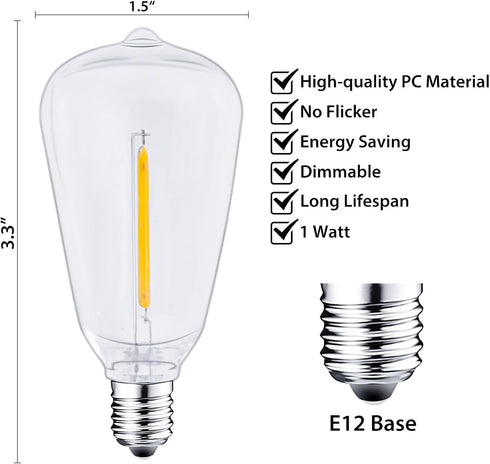 25 Packs ST38 LED Edison Bulbs,0.6Watt E12 Base Small Vintage Light Bulbs Equivalent to 7W Incandescant, 2700K Warm White Bulbs for ST38 String Li...