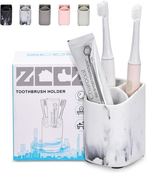 ZCCZ Toothbrush Holder for Bathroom - Perfect Electric or Kids Toothbrush Organizer - Premium White Marble Bathroom Accessory for Modern and Styli...