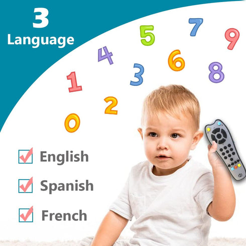 Kids Realistic TV Remote Control with Soft Light and Sound, Early Educational Learning Remote Toy with 3 Different Language, Musical Remote Toy fo...