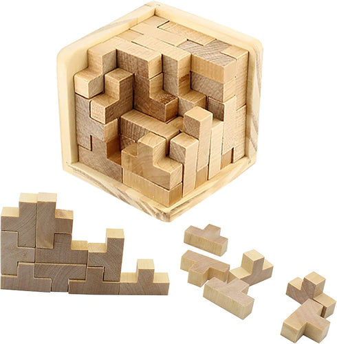 Wooden Brain Teaser Puzzle Cube Wooden Puzzles T-shaped Jigsaw Logic Puzzle Educational Toy for Kids and Adults by AHYUAN (Natural)...