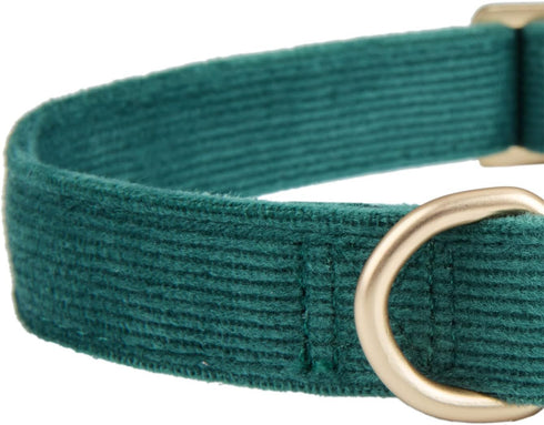Soft Corduroy Dog Collar and Leash Set, Adjustable Cotton Dog Collars with Metal Buckle and Lead for Small Dogs,Dark Green...