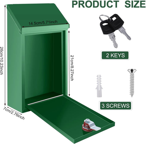 Metal Donation Box Locking Suggestion Box with Slot and Lock with Key Wall Mounted Mailbox Waterproof Charity Collection Box Secure Drop Box for C...