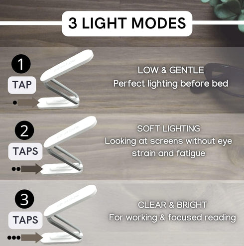 Foldable LED Table Desk Lamp, Adjustable Portable Reading Night Light - 3 Light Settings, Compact & Rechargable USB for Bedroom, Office, School (W...
