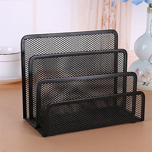 EASEPRES Desk Mail Organizer, 2 Pack Office Small Letter Sorter Desktop File Organizer Metal Mesh with 3 Vertical Upright Compartments...