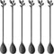 AnSaw Long Handle 7.4-Inch Leaf Teaspoons set, 6 Pcs Black Stainless Steel Coffee stirring spoon...