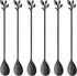 AnSaw Long Handle 7.4-Inch Leaf Teaspoons set, 6 Pcs Black Stainless Steel Coffee stirring spoon...