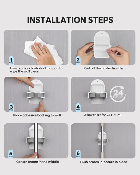 Plastic Broom Holder Wall Mount, White, 4 Count...