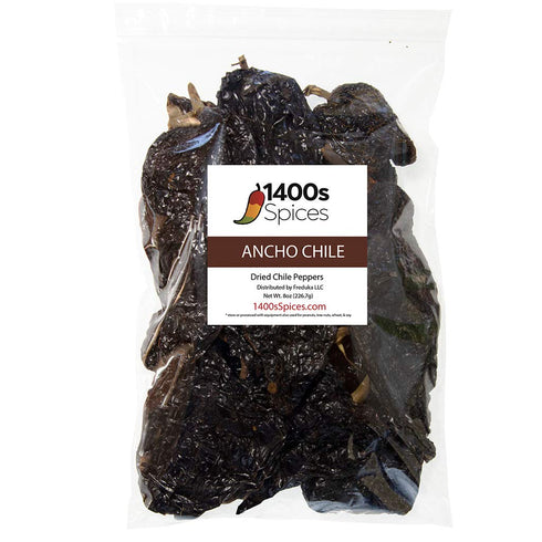 8oz Ancho Dried Whole Chile Peppers, Chili Seco Pods for Authentic Mexican Food, Heat-Sealed Resealable Bag by 1400s Spices...