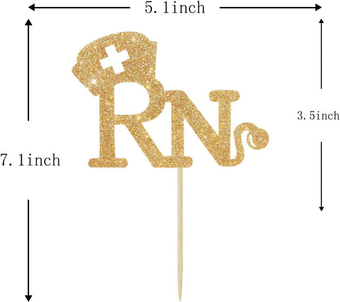 RN Cake Topper, Congrats Grad Nurse Cake Decor, 2025 Nursing School Graduation Party Decorations Supplies,Gold Glitter...