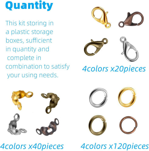 Olylkx 720pcs Lobster Claw Clasps, Bead Tips Knot Covers, Open Jump Ring Connectors, Jewelry Making Accessories Set (12 Styles)...
