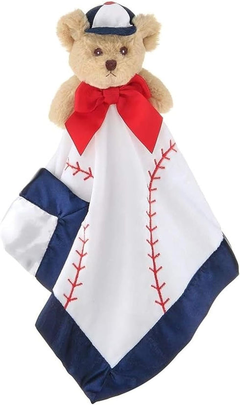 Bearington Collection Lil’ Slugger Snuggler Plush Baseball Lovey for Baby - 15 in Plush & Satin Security Blanket - Soft Teddy Bear Infant & Toddle...