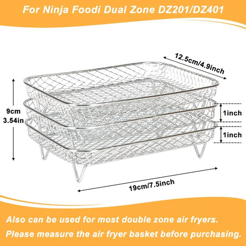 BYKITCHEN Air Fryer Rack for Ninja Dual Air Fryer, 3pcs Stackable Stainless Steel Dehydrator Rack, Rectangle Air Fryer Racks Compatible with Doubl...