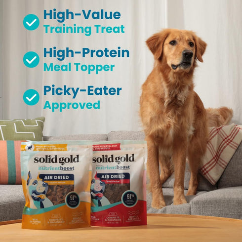 Solid Gold Air Dried Dog Food Toppers for Picky Eaters - Healthy Dog Treats Made with Real Beef to Serve as Meal Topper or Dog Treat - Supports Mu...