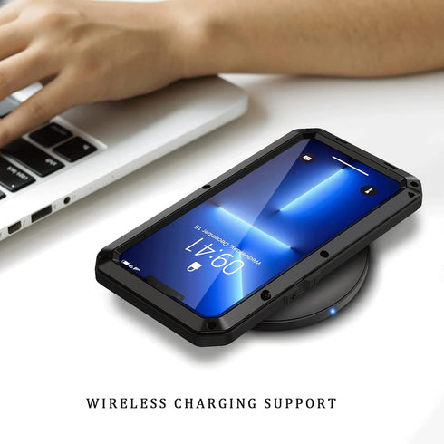 Lanhiem for iPhone 13 Pro Metal Case, Heavy Duty Shockproof Tough Rugged Case with Built-in Glass Screen Protector, 360 Full Body Protective Cover...