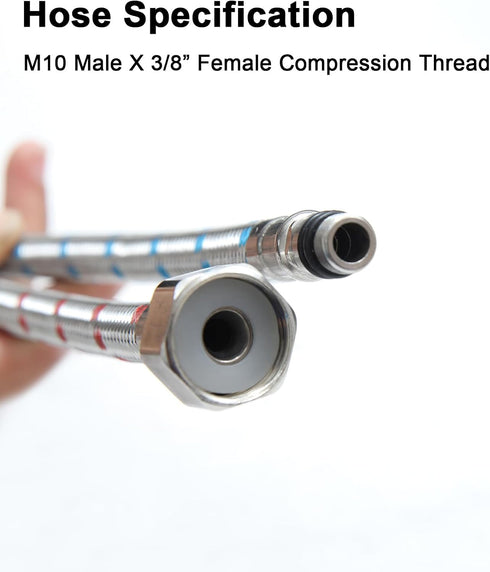 16-Inch Long Faucet Connector Braided Stainless Steel Supply Hose 3/8-Inch Female Compression Thread x M10 Male Connector, x 2 Pcs (1 Pair)...