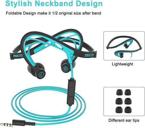 Mucro Sport Earbuds Wired Neckband Headphone Over The Ear Wrap Around Earphones Foldable Stereo Ear Buds for Night Running Gym Workout...