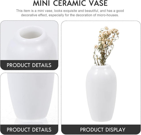 SEWACC 2Pcs Miniature Ceramic Vase Dollhouse Mini Vase Model Furniture DIY Doll House Vase Micro Landscape Fairy Garden Decoration ( White )...