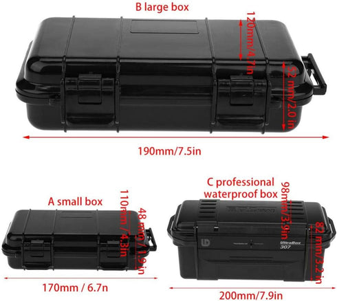 Tbest Small Waterproof Container,Outdoor Waterproof Shockproof Airtight Survival Box Storage Container Case Carry Box Black Dry Storage Box for Fi...