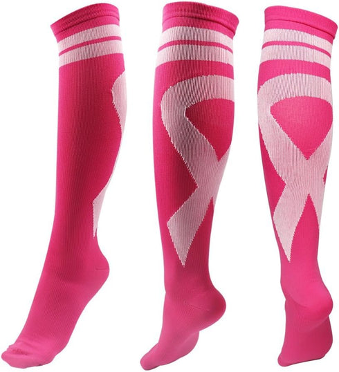 2 Pairs Breast Cancer Awareness Compression Socks Pink Softball Soccer Football Socks...