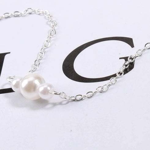 Boho Pearl Bracelet Silver Three Pearl Chain Bracelet Freshwater Pearl Bracelet Everyday Bracelet Minimalist Hand Chain Jewelry for Women and Girl...