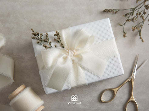 Vitalizart Silk Satin Ribbon 1 Inch x 15 Yard Wooden Spool Cream White Handmade Frayed Ivory Ribbon for Gift Wrapping Baby Shower Wedding Bridal B...