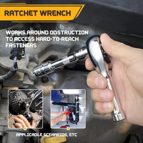 Stubby Ratchet Set- 3/8" Drive Ratchet Handle with a Extension Bars, Gift for Men 72-T Reversible Quick Release Head Premium Mini Ratchet Wrench f...