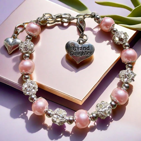 DOLON Gift for Granddaughter Bracelet Jewelry with Rhinestone Balls Faux Pearl...