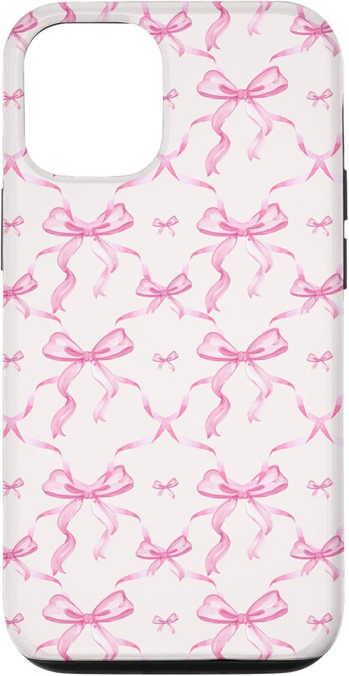 iPhone 13 Aesthetic Pink Ribbons and Bows in Watercolor Case...